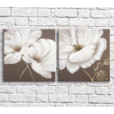 Pictură Magic Color White poppies in oil on a Black background, diptych (3467676)