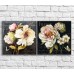 Pictură Magic Color White peonies and butterflies on a Black background with text, diptych (3467677)