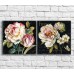 Pictură Magic Color White peonies and tulips on a Black background with text, diptych (3467678)