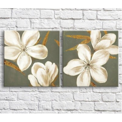 Pictură Magic Color White lilies in oil on Olive background, diptych (3467663)