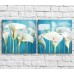 Pictură Magic Color White, tall calla lilies on a Blue background, diptych (3467667)