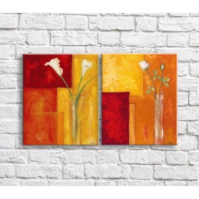 Картина Magic Color White calla lilies and roses in glass vases, against the background of abstraction (3467661)