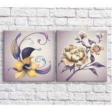 Картина Magic Color White and Yellow peonies on a Purple background, graphics, diptych (3467659)