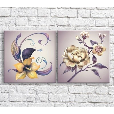 Картина Magic Color White and Yellow peonies on a Purple background, graphics, diptych (3467659)