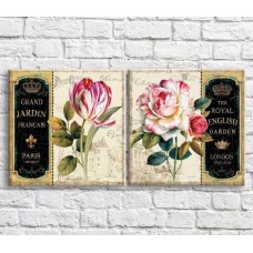 Картина Magic Color White/Pink flowers on the background of architecture, vintage, diptych (3467654)