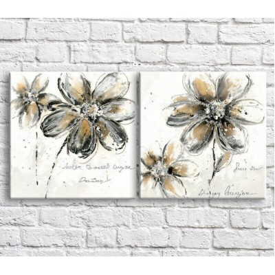 Картина Magic Color White/Brown chrysanthemums on a Bright/White background, diptych (3467649)