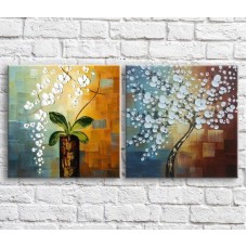 Картина Magic Color White cherry blossoms and vase, oil, diptych (3467651)