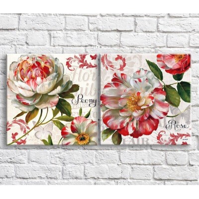 Картина Magic Color White/Pink peonies on a White background with text, diptych (3467653)