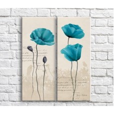 Картина Magic Color Dark/Blue poppies on a Beige background with text, diptych (3467636)