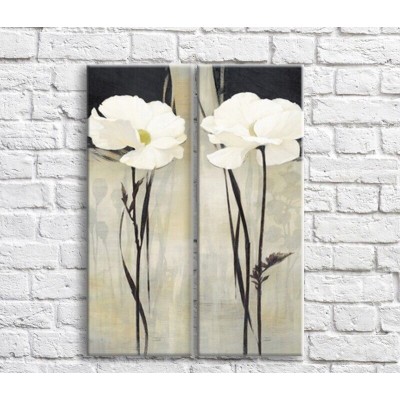 Pictură Magic Color White poppies on a Black background, abstraction, diptych (3467637)