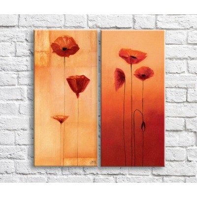 Картина Magic Color Dark/Orange poppies on an Orange background, oil, diptych (3467635)