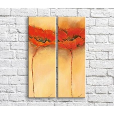 Картина Magic Color Red poppies in oil on a Beige background, diptych (3467632)