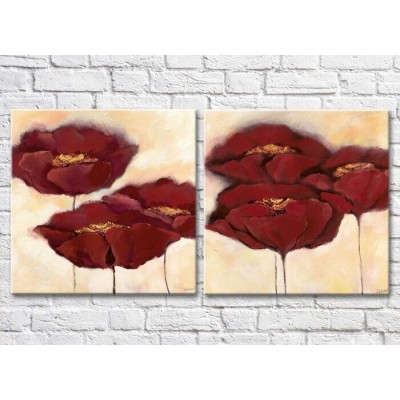 Картина Magic Color Diptych Burgundy poppies on a Beige background (3428047)