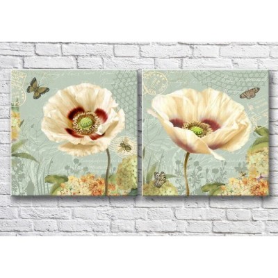 Pictură Magic Color Diptych Light poppies, butterflies and bees (3428045)