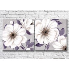 Pictură Magic Color Diptych White poppies Lilac petals (3428046)