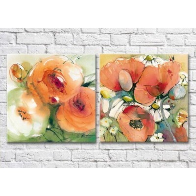 Pictură Magic Color Diptych bouquet of poppies, watercolor (3428035)