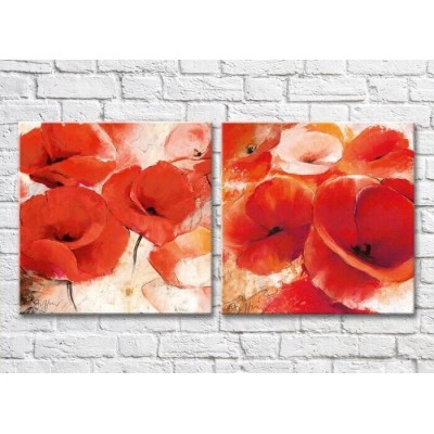 Pictură Magic Color Diptych Large Red poppies on a light background (3428032)