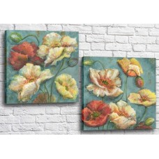 Картина Magic Color Diptych Poppies White and red on a Turquoise background (3428033)