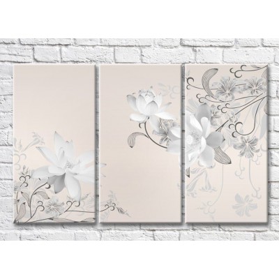 Картина Magic Color White/Gray flowers on a beige background (3517854)