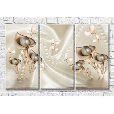 Pictură Magic Color Golden calla lilies and pearls on a silk background (3517855)