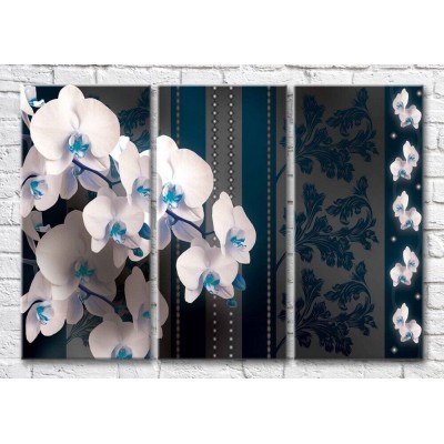 Картина Magic Color Branches of White orchid on a Gray background with Blue patterns (3565114)