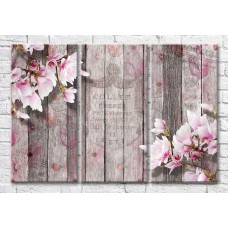 Картина Magic Color Pink magnolia on vintage plank background with lettering (3565126)