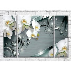 Картина Magic Color White orchids and steel patterns on a Green background (3565149)