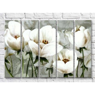 Pictură Magic Color White large flowers on Gray canvas (3551915)