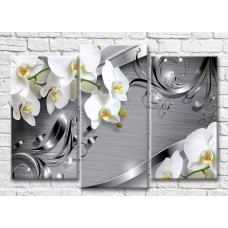 Pictură Magic Color White orchids and steel patterns on a Gray background (3565195)