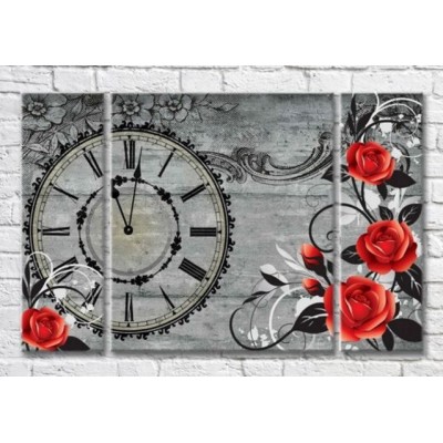 Pictură Magic Color Red roses on vintage background with clock (3565159)