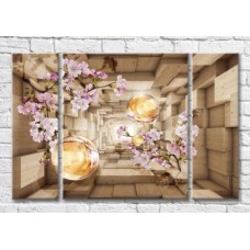 Pictură Magic Color Sakura branches and glass balls on the background of an abstract tunnel (3565160)