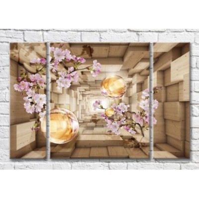 Pictură Magic Color Sakura branches and glass balls on the background of an abstract tunnel (3565160)