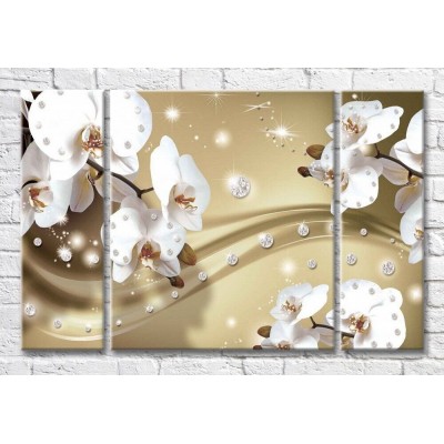 Pictură Magic Color Orchids and rhinestones on a Golden background (3565165)