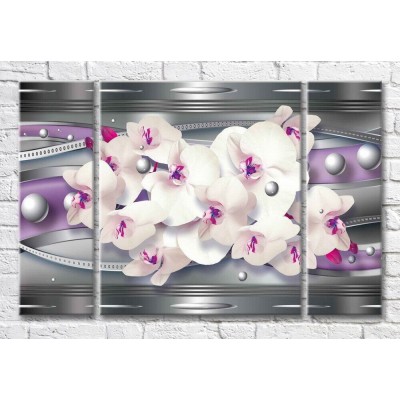 Картина Magic Color Orchids and spheres on a Gray background with Purple stripes (3565166)