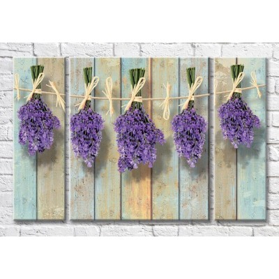 Картина Magic Color Hanging bunches of lavender on a Blue plank background (3565167)