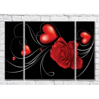 Pictură Magic Color Red rose and hearts on a Black background 1 (3565175)