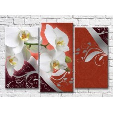 Pictură Magic Color White orchid on an Orange background with Silver patterns (3565184)