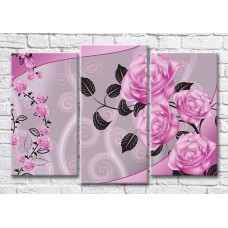 Картина Magic Color Branches of Pink roses on a Lilac background (3565192)