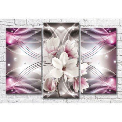 Pictură Magic Color Pink magnolia on abstract waves background (3565205)