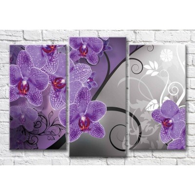 Pictură Magic Color Lilac orchid on a Gray background with White patterns (3565208)