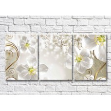 Картина Magic Color White flowers with Gold patterns on a Beige background (3565220)