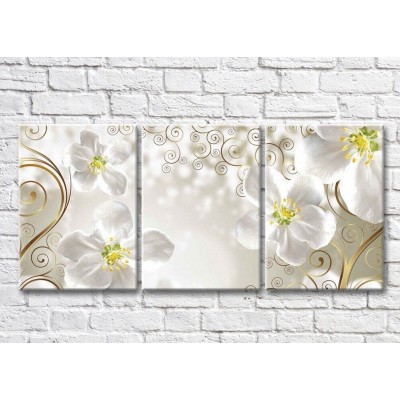 Pictură Magic Color White flowers with Gold patterns on a Beige background (3565220)