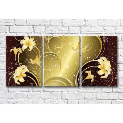 Pictură Magic Color Golden lilies and patterns on a Burgundy background (3565223)