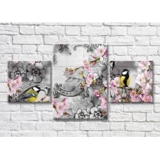 Картина Magic Color Sakura branches and tits on vintage background (3565234)