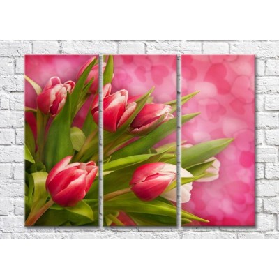 Картина Magic Color Bouquet of tulips on a Pink background with hearts (500159)