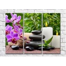 Pictură Magic Color Purple orchid branch, Black pebbles and burning candles (500211)