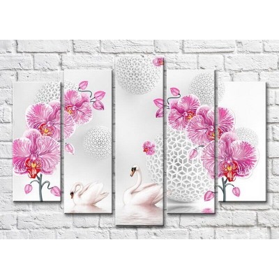 Pictură Magic Color Branches of Pink orchid and swans (3551910)