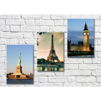 Pictură Magic Color Statue of Liberty, Eiffel Tower, Big Ben (500017)