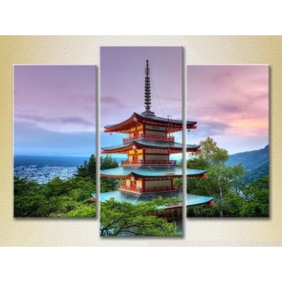 Pictură Magic Color Triptych Japanese Pagoda (2658542)