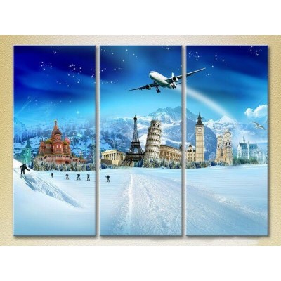 Pictură Magic Color Triptych Monuments of world architecture on a winter background (2658496)